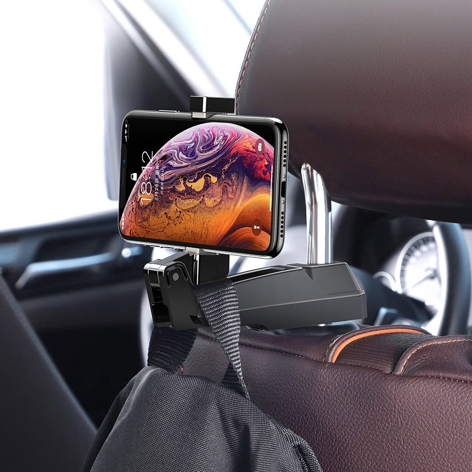 Baseus backseat vehicle phone holder hook Auto Rücksitz Kopfstütze Tablet  Smartphone Halterung 4.0''-6.5'' schwarz (SUHZ-A01)