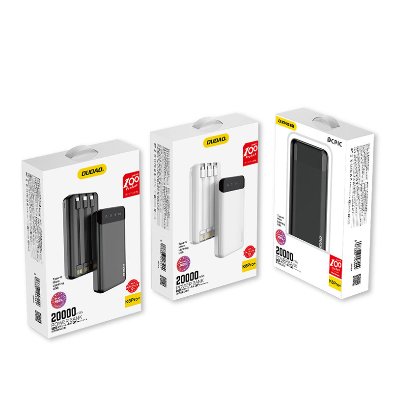 Dudao powerbank capiente con 3 cavi integrati 20000mAh USB Type C + micro  USB + Lightning white (Dudao K6Pro +) in Hurtel - grossista di accessori  per dispositivi mobili